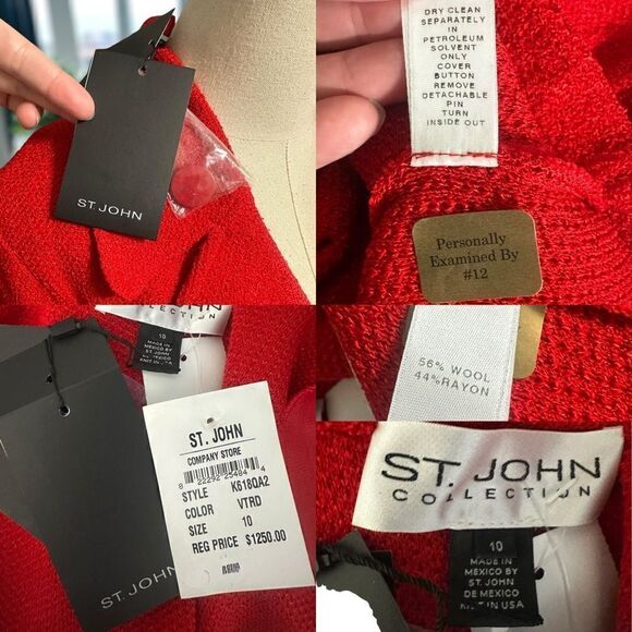 NWT St. John Venetian Red $1250 Tweed Boucle Wool Blend Jacket Blazer Size 10 - Picture 12 of 16